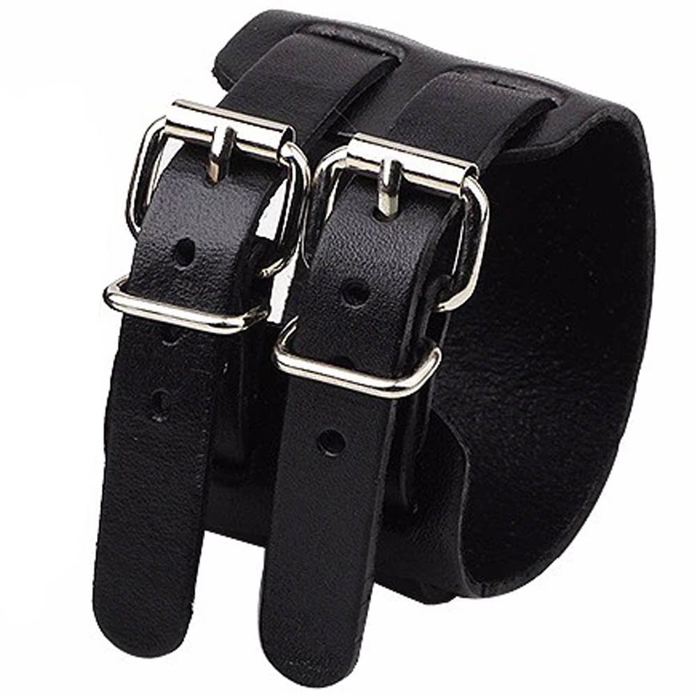 楽天市場】ダブルバックルブラックレザーブレスレット 黒色 手首