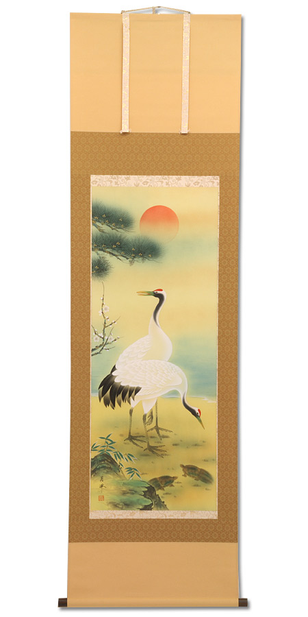 楽天市場】【3/1限定全品ポイント2倍】掛軸 掛け軸 旭日松竹梅鶴亀