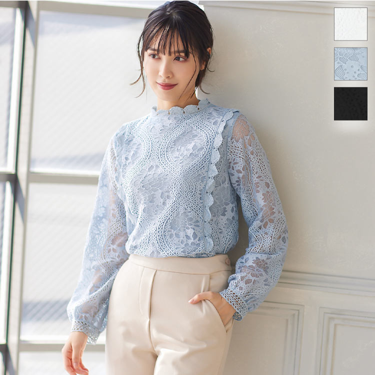 楽天市場】 総レースプチハイネックブラウス [C5201] レディース