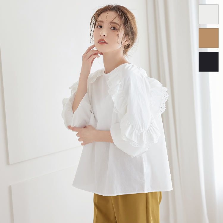 楽天市場】レースフリルバルーンスリーブブラウス [C5457] レディース