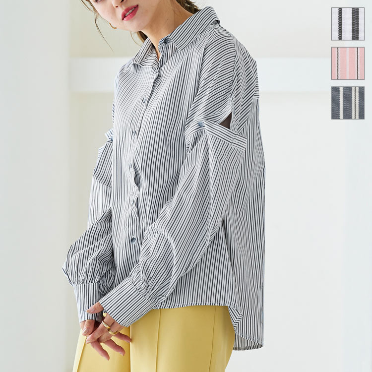 楽天市場】袖取り外し2wayストライプブラウス [C6153] レディース