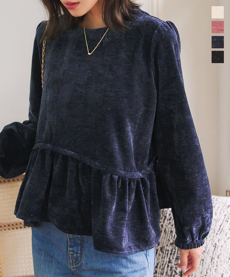 楽天市場】≪ 特別セール ≫ ラメ ベロア ペプラム ブラウス トップス