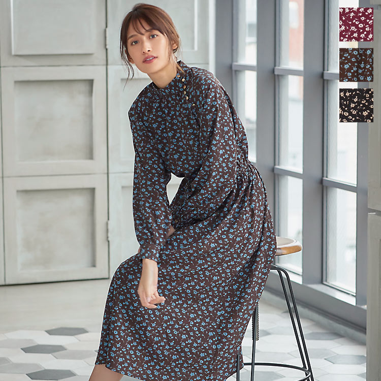 楽天市場】ゴールドボタン花柄ロングワンピース [E2556] レディース 花