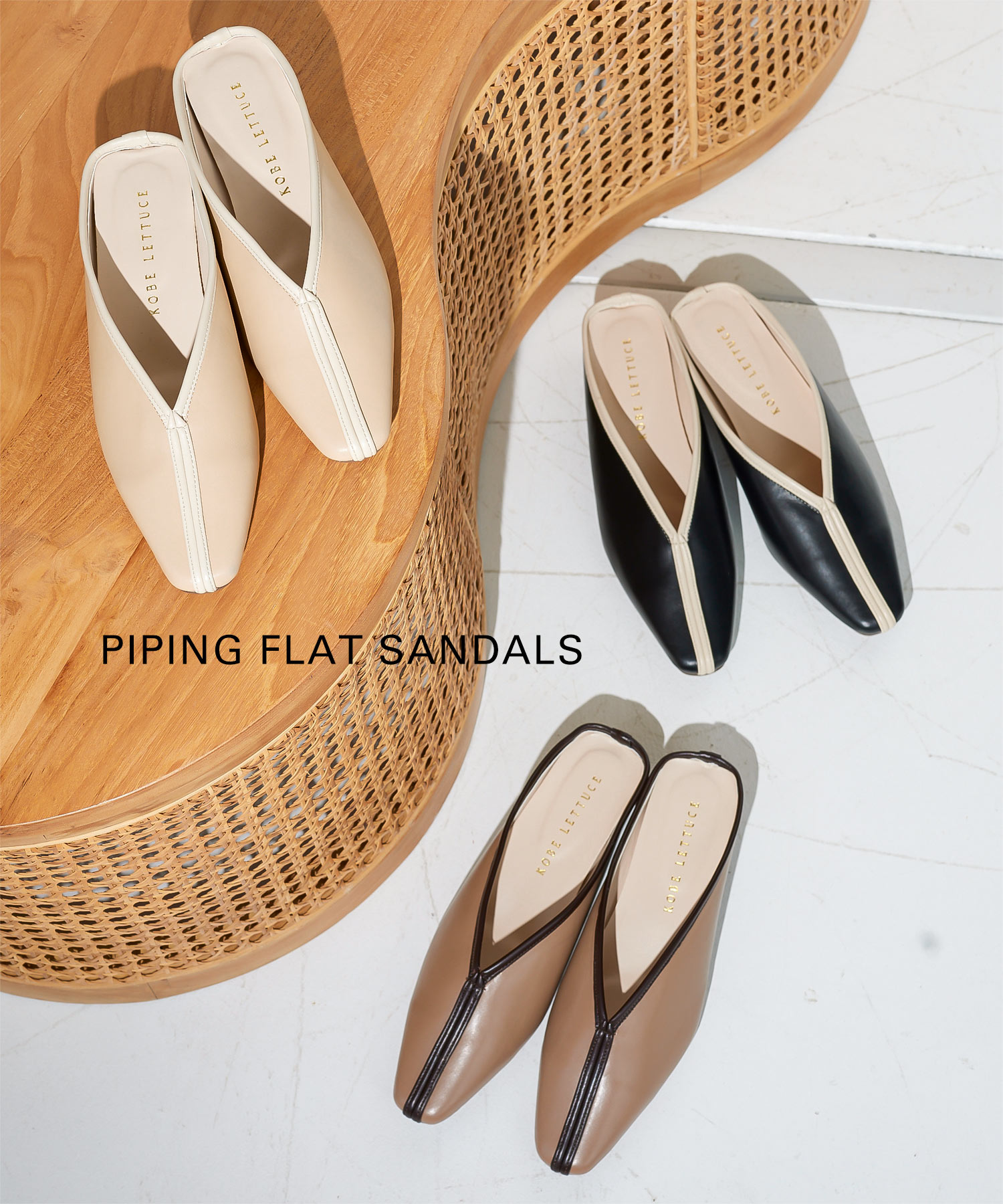 楽天市場】フラットソールスクエアトゥパイピングバブーシュサンダル