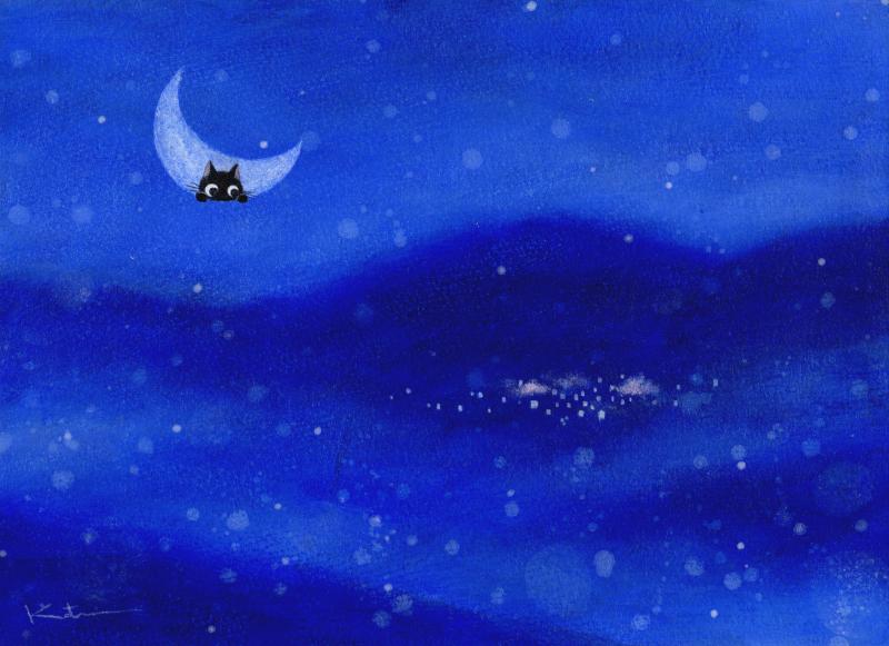 楽天市場】香月和夫 夜の谷 猫 絵画 黒猫 インテリア アクリル画 一点