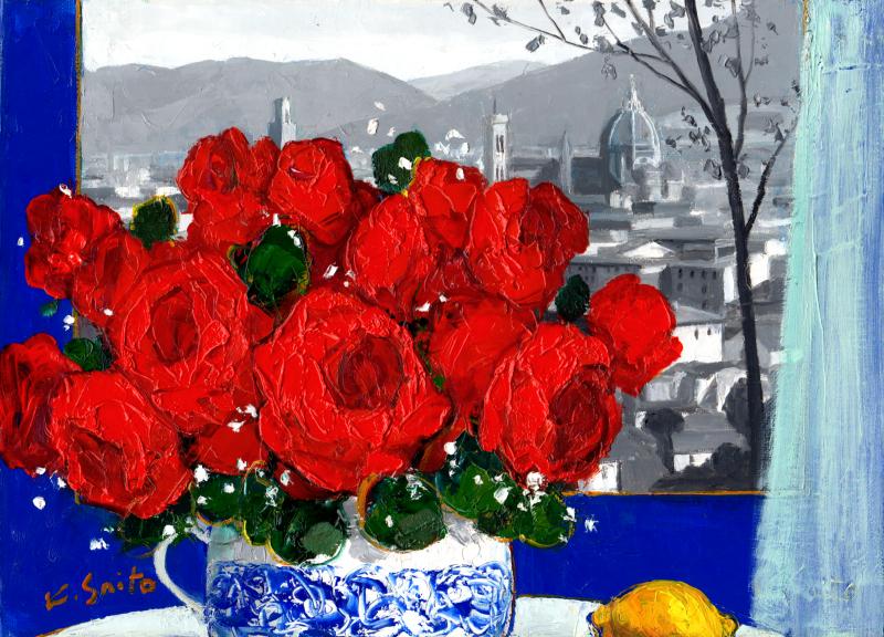 楽天市場】斉藤要 花のある風景(フィレンツェ) 花 絵画 薔薇 イタリア