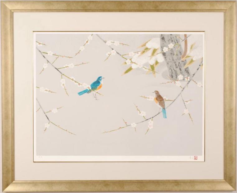 楽天市場】上村淳之 雪中小禽 鳥 絵画 和風 梅 花 日本画 インテリア