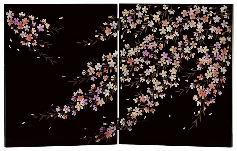 楽天市場】会津漆器 屏風 衝立 桜花 大 黒 びょうぶ 木繊 会津塗り