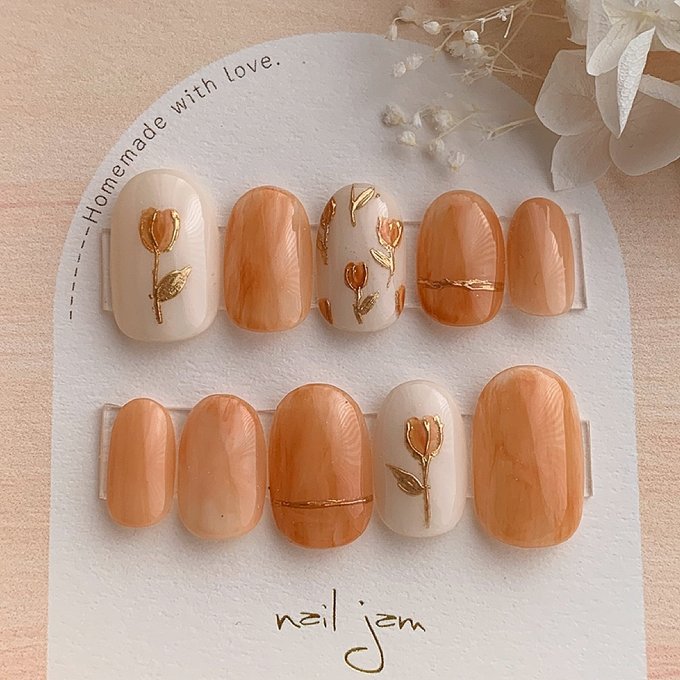 楽天市場】オーダーネイルチップ 爽やかオレンジのミラーチューリップ