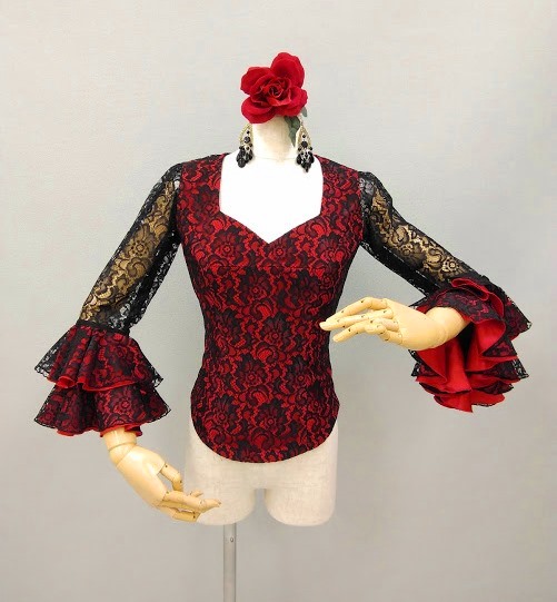 楽天市場】パッションフラメンコ衣装 黒/赤レースツーピース 情熱的
