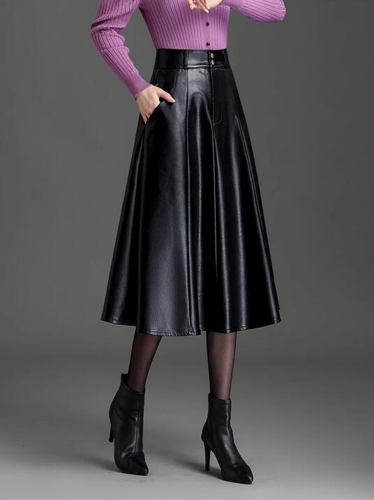 楽天市場】ハイウエスト 膝下丈 ミモレ丈 スリム フェイクレザー