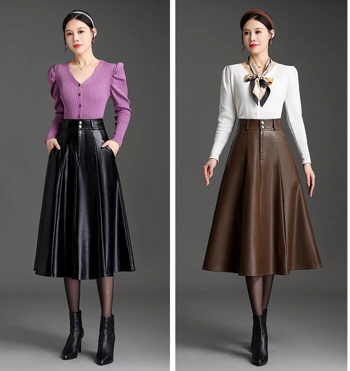 楽天市場】ハイウエスト 膝下丈 ミモレ丈 スリム フェイクレザー