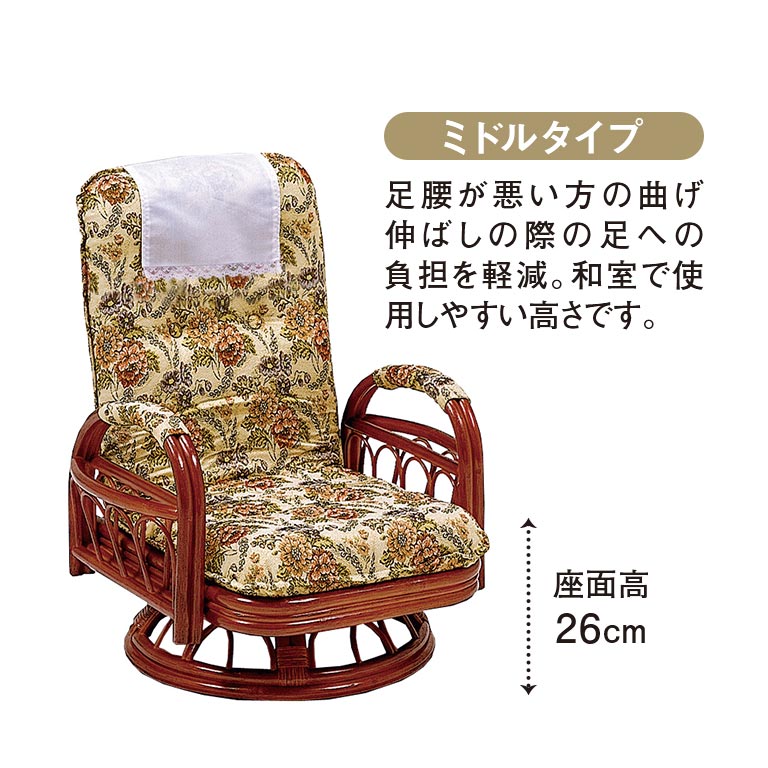 楽天市場】【直送】 籐ギア回転座椅子 ハイタイプ - 座面高37cm