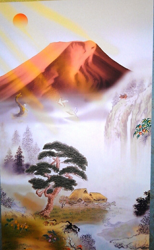 楽天市場】掛け軸 開運万全図 七福神 赤富士 風景画 送料無料！掛軸