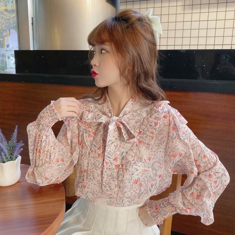 楽天市場】花柄 ボタニカル柄 リボンタイネック ブラウス レディース
