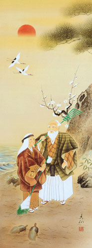 楽天市場】掛軸 高砂 野田秀仙画(掛け軸 尺五立) 幅54.5cm×丈190cm