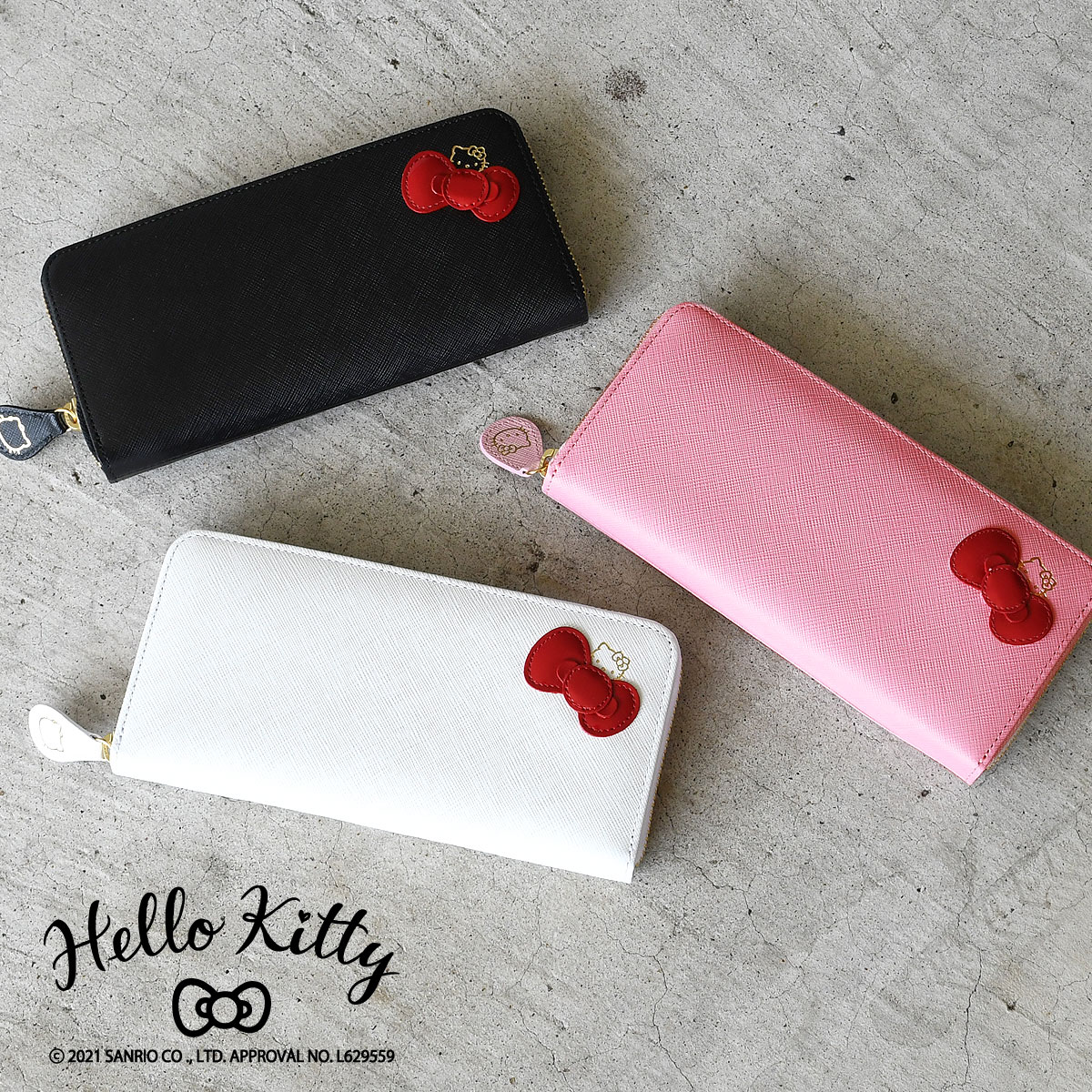 楽天市場】キティちゃん 長財布 ラウンドファスナー リボン HELLO