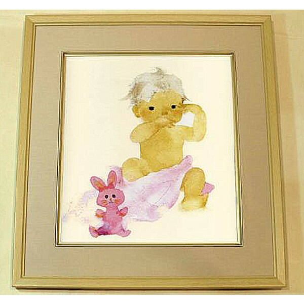 楽天市場】絵画 いわさきちひろ ピンクのうさぎと赤ちゃん 額 児童画