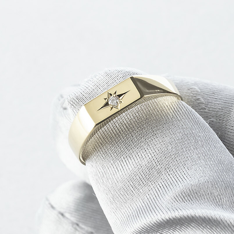 楽天市場】【10%OFFセール】18金 印台 リング ダイヤモンド メンズ