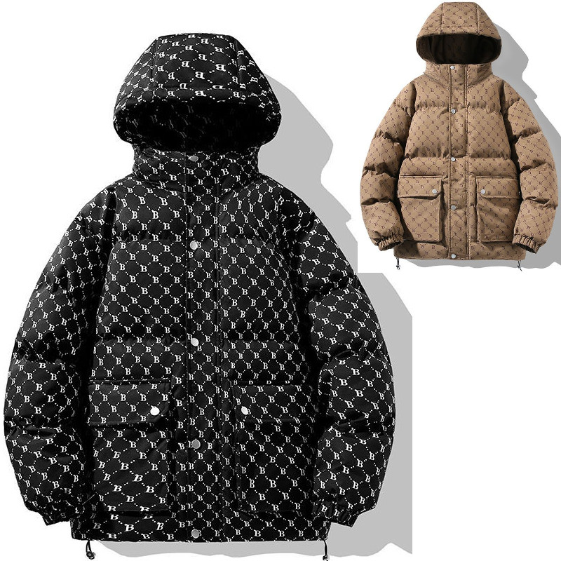 楽天市場】モノグラム柄 ダウン フード ジャケット 総柄 中綿ブルゾン