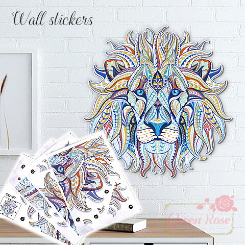 楽天市場】ライオン ウォールステッカー 1セット 4分割 エスニック