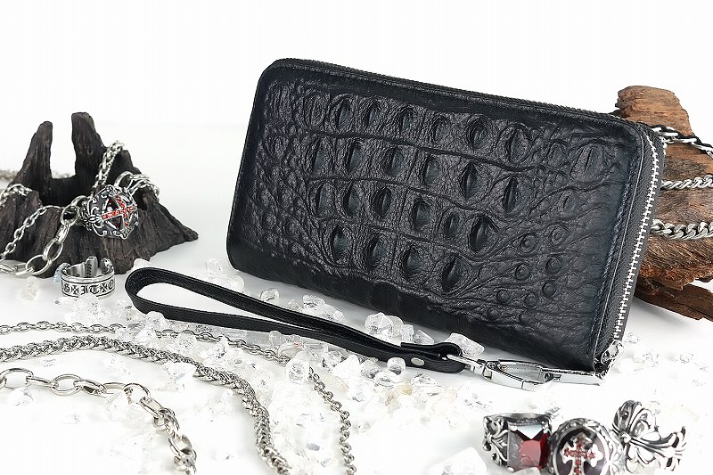 楽天市場】035 黒 本革(牛床革) クロコ型押し ラウンドファスナー 長