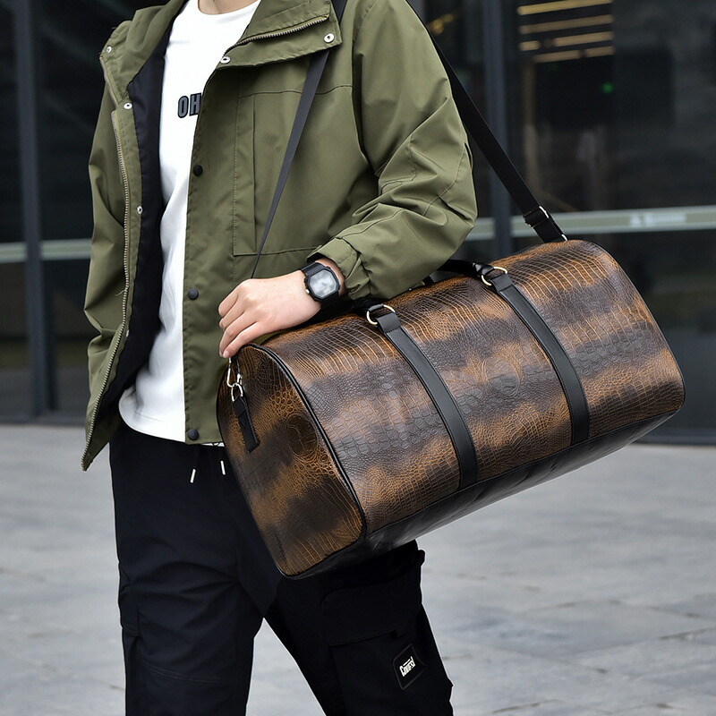 楽天市場】クロコ柄 大型 ボストンバッグ 大容量 旅行カバン 081 黒 茶