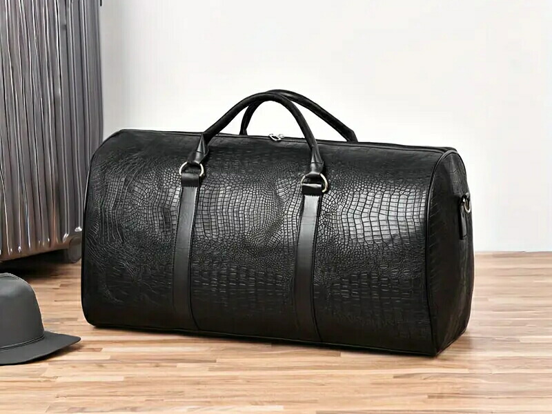 楽天市場】クロコ柄 大型 ボストンバッグ 大容量 旅行カバン 081 黒 茶