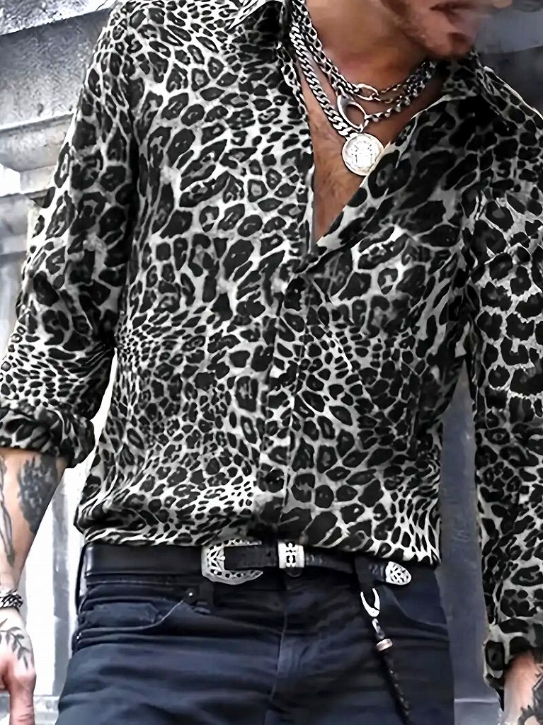 楽天市場】ヒョウ柄グレー 長袖シャツ 045 柄シャツ Yシャツ ドレス