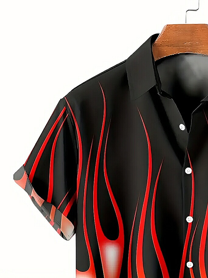 楽天市場】ファイヤーパターン柄 半袖シャツ 黒赤 056 柄シャツ 派手