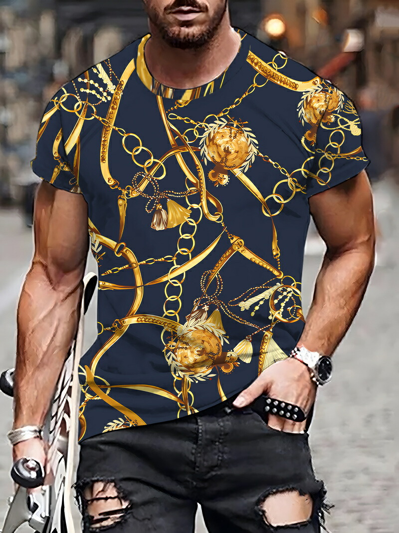 楽天市場】ド派手 バロック&チェーン柄 半袖Tシャツ 211 黒黄