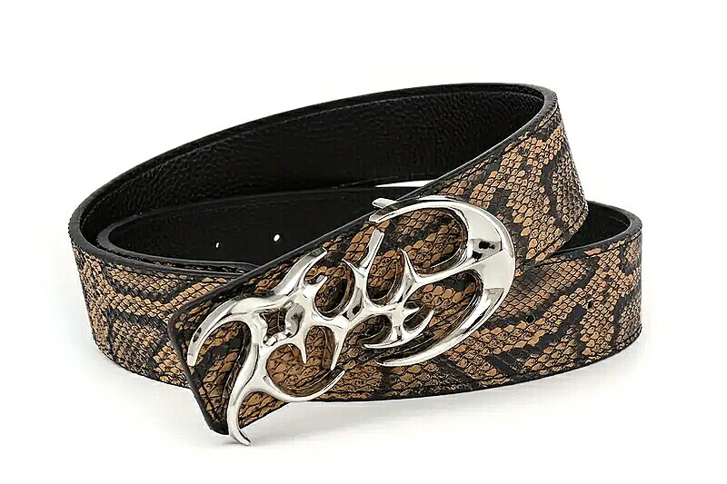 楽天市場】トライバルバックル×蛇柄プリントベルト 型押し 細ベルト