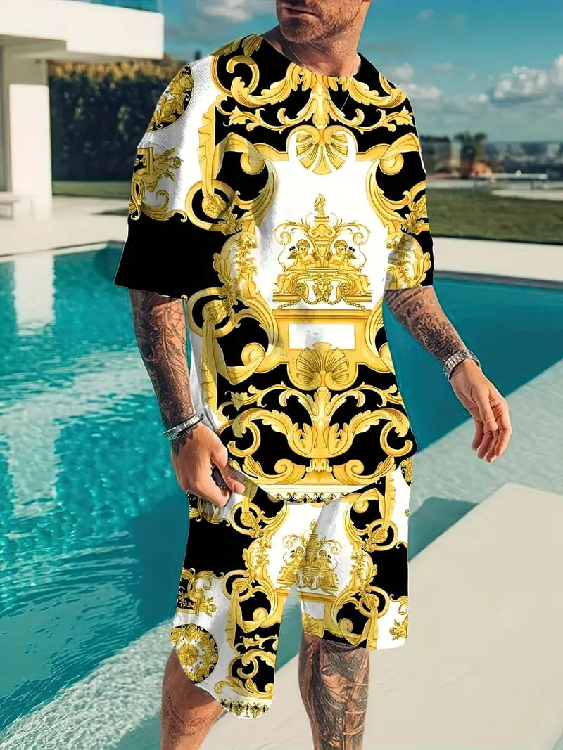 楽天市場】バロック柄 半袖Tシャツセットアップ ハーフパンツ 上下 白