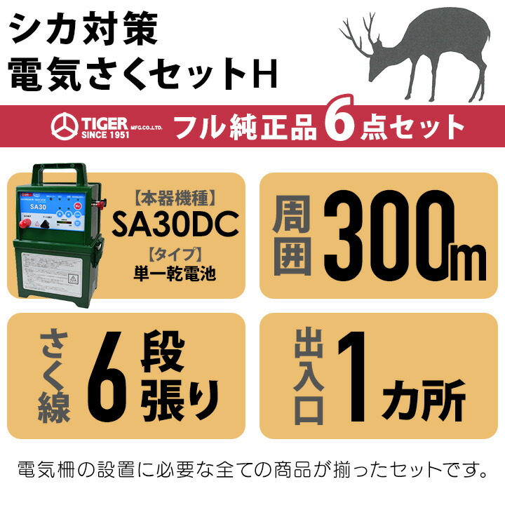 楽天市場】電気柵 セット 300m タイガー シカ対策 電気柵 タイガー 6段