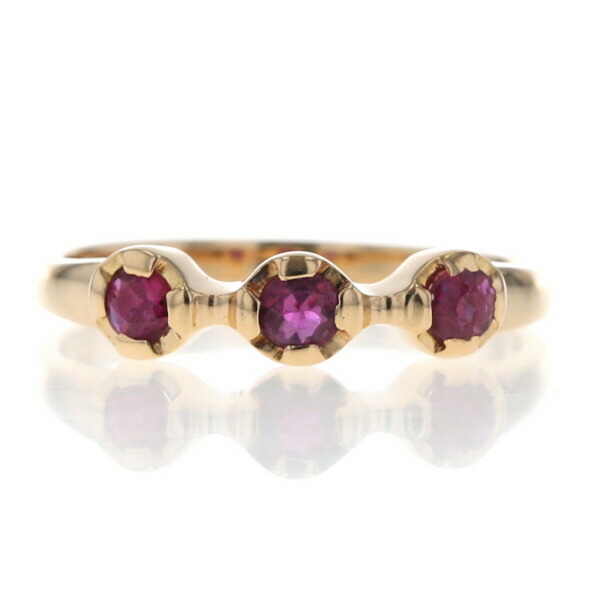 楽天市場】K18YG イエローゴールド リング ルビー ラウンド 3粒