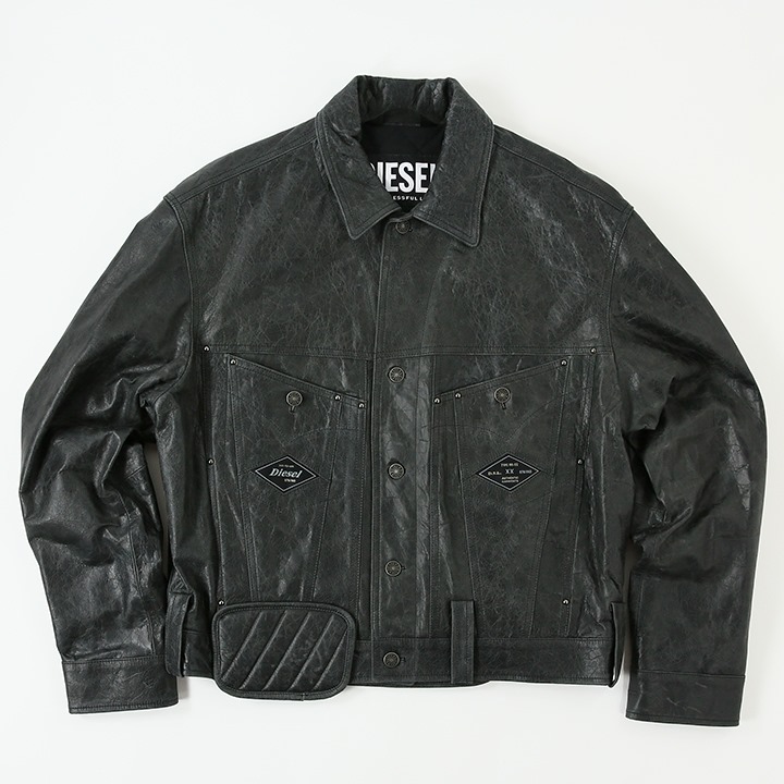 希少】DIESEL パンチングレーザージャケット 羊革 M 黒 虎裏地 超希少