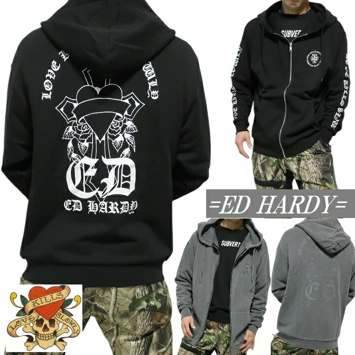 楽天市場】エドハーディー ed hardy ジップ パーカー 長袖 十字架 刺繍