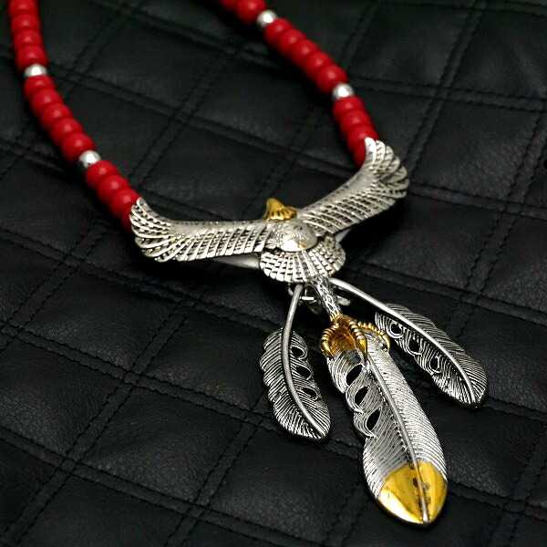 楽天市場】イーグル 鷹 ネックレス ビーズ フェザーネックレス スリー