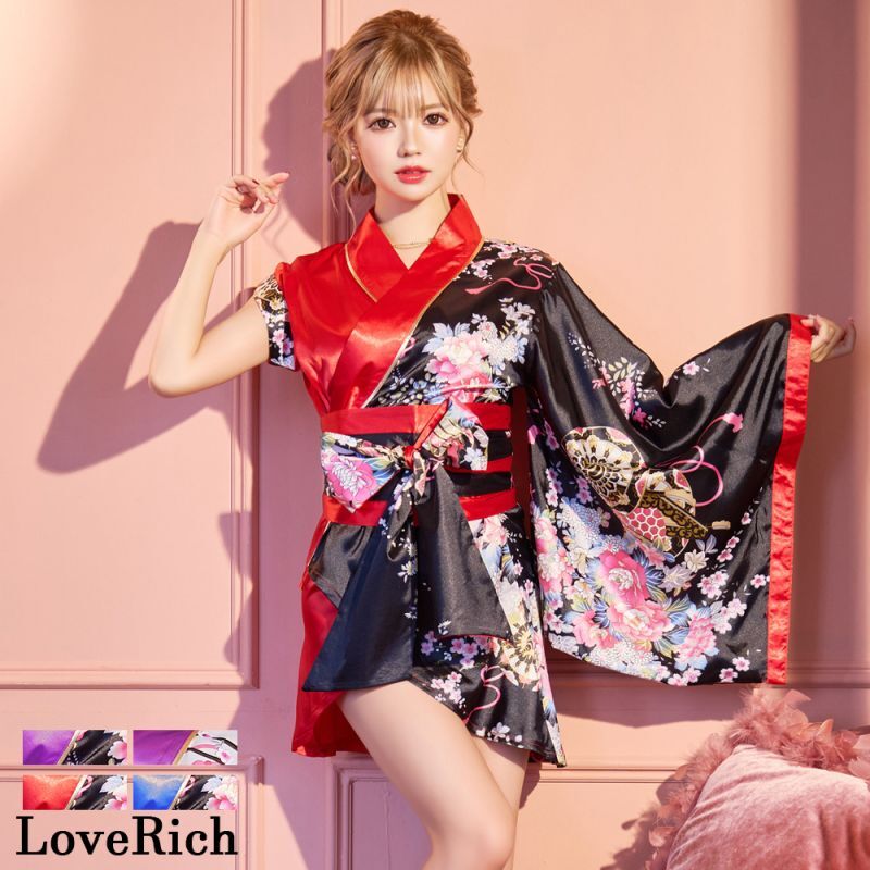 楽天市場】1174サテン和柄花魁ミニ着物ドレス 和柄 よさこい 花魁