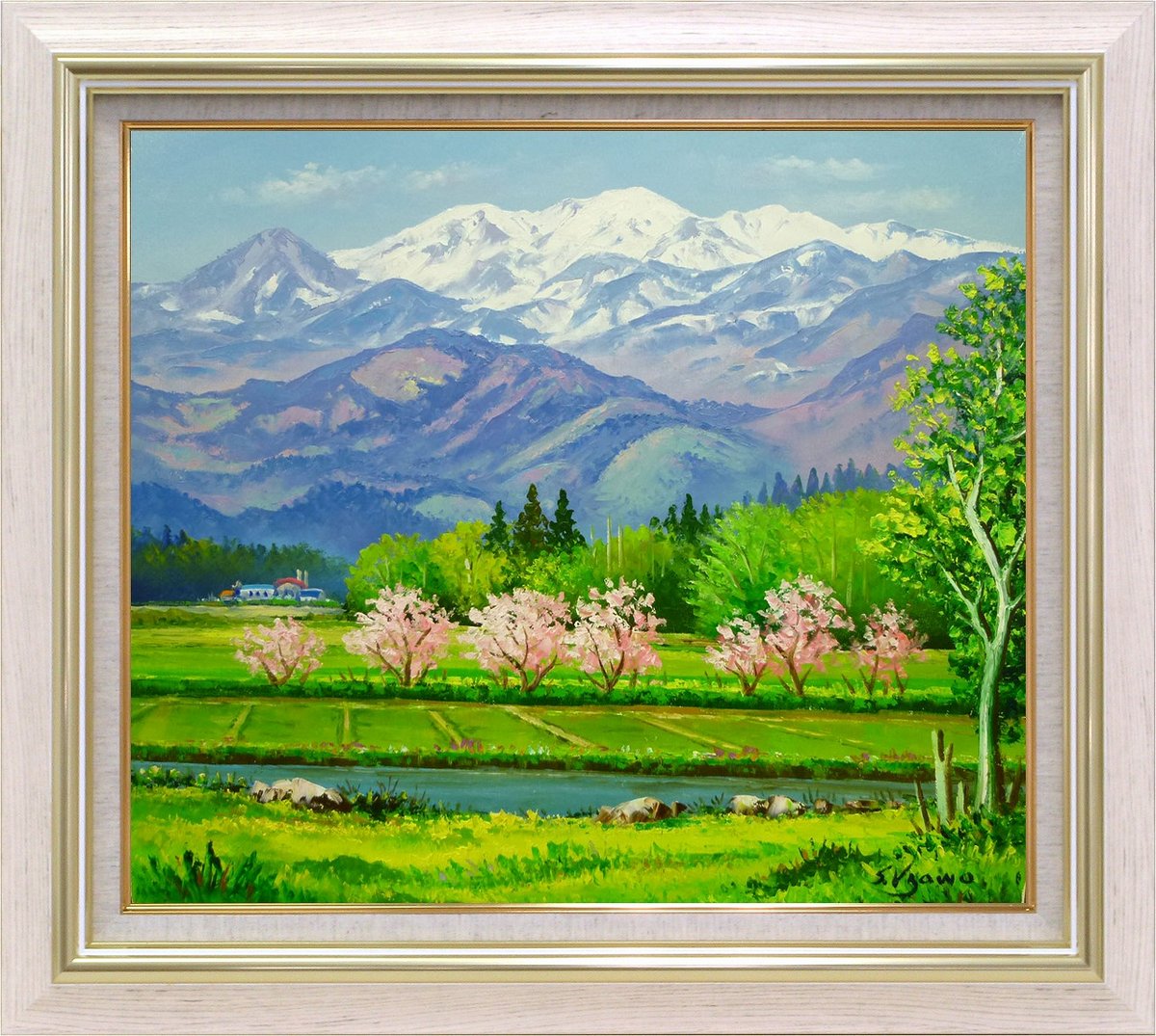 楽天市場】【スーパーSALE10％OFF】手描き油絵 羽沢 清水 桃の花咲く頃