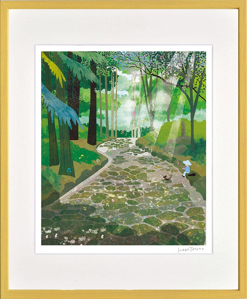 油絵 菅家令子絵 絵画インテリア額付(青緑＋金色の枠)F4-050620猫の