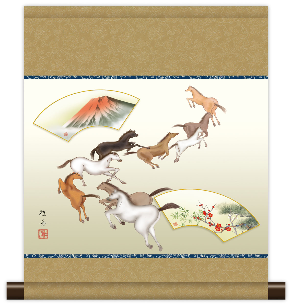 楽天市場】10年保証 掛け軸 ミニ掛け軸 和風 縁起画 吉祥九頭馬 長江