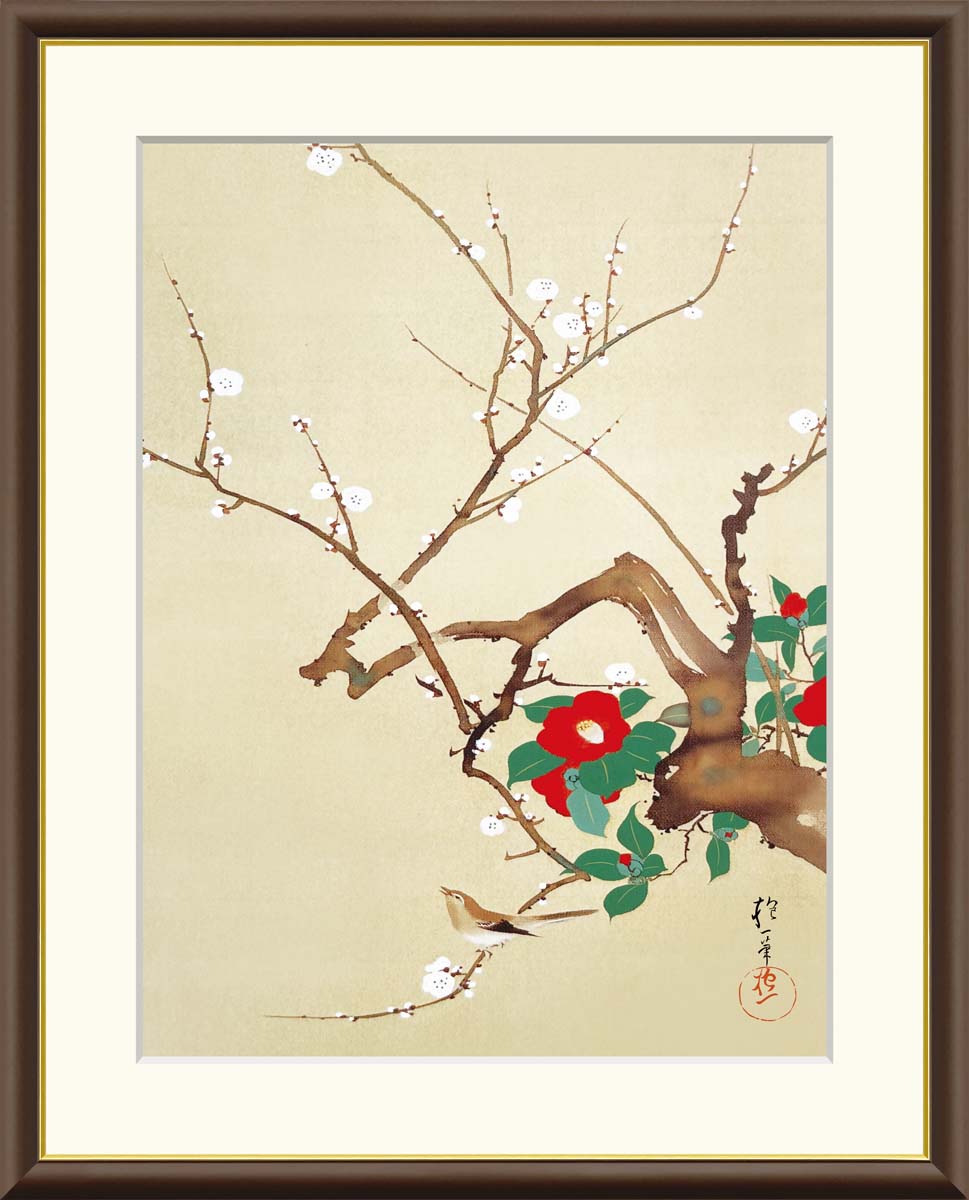 楽天市場】【スーパーSALE10％OFF】10年保証 名画 油絵 梅椿に鶯図