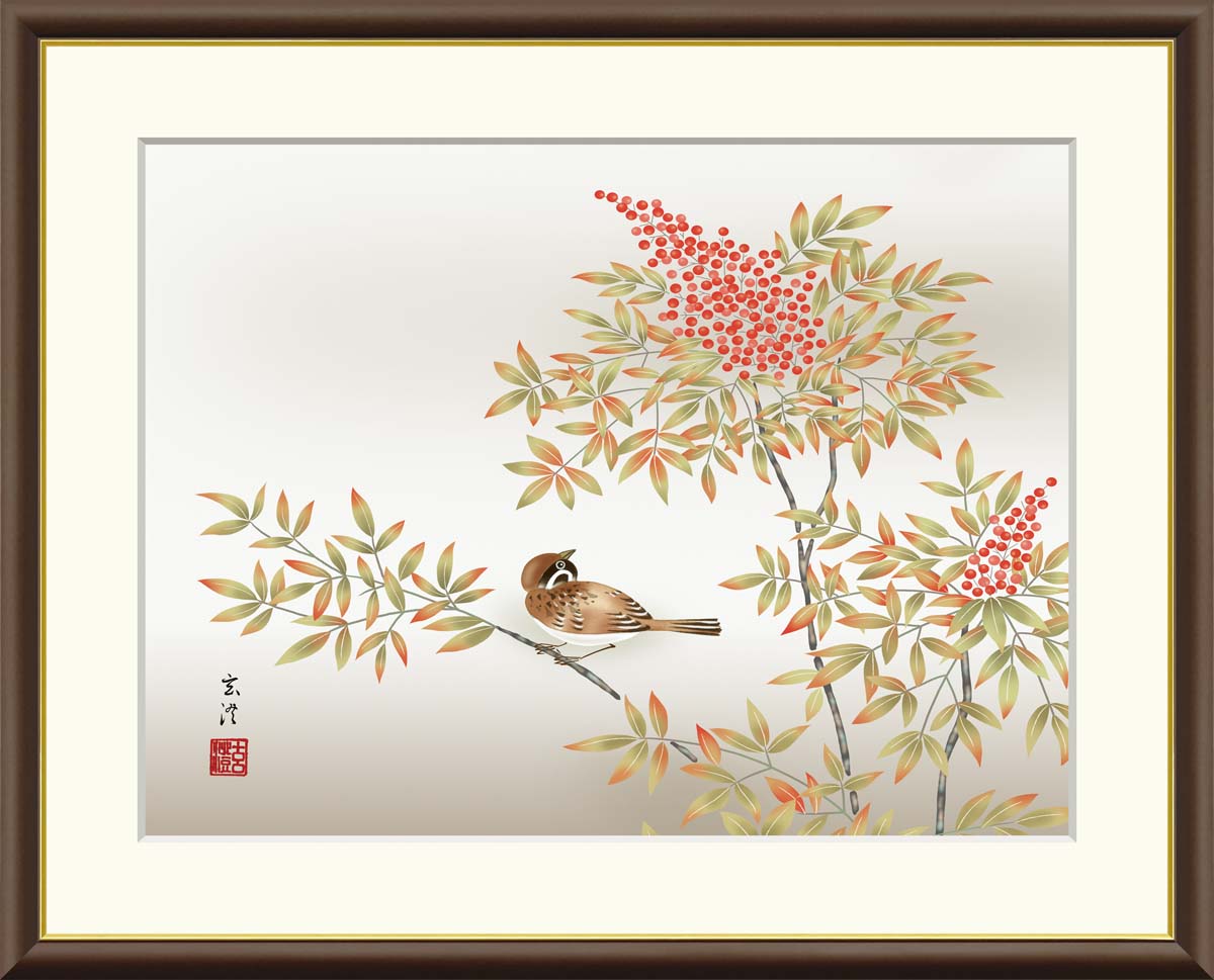 楽天市場】【スーパーSALE10％OFF】10年保証 名画 油絵 南天に雀 清水