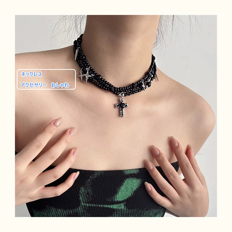 楽天市場】ネックレス レディース チョーカー 十字架 ビーズ ゴシック