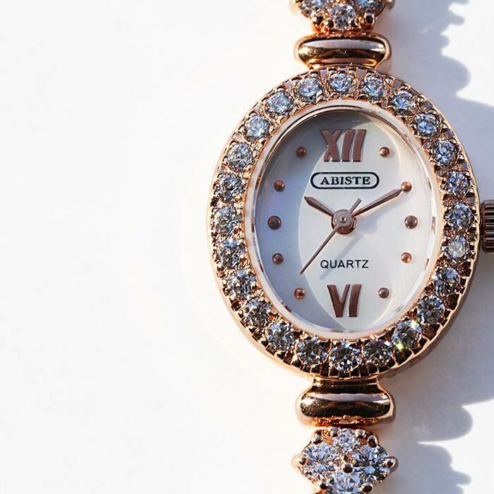 楽天市場】ABISTE オーバルフェイスクリスタルガラスメタル腕時計