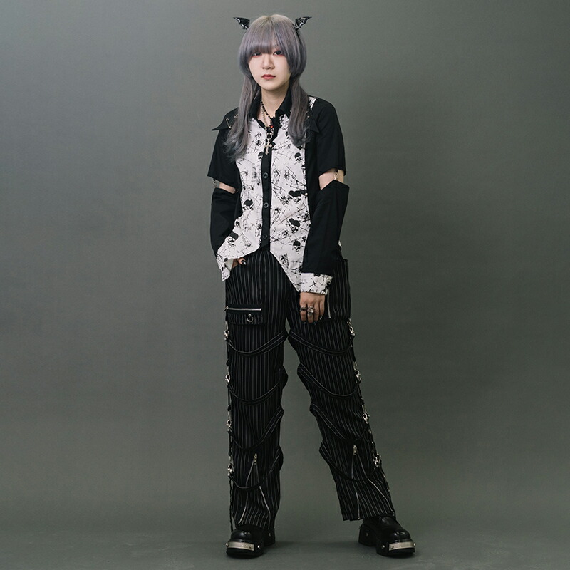 楽天市場】スカルシャツ 長袖 パンク ロック ファッション V系