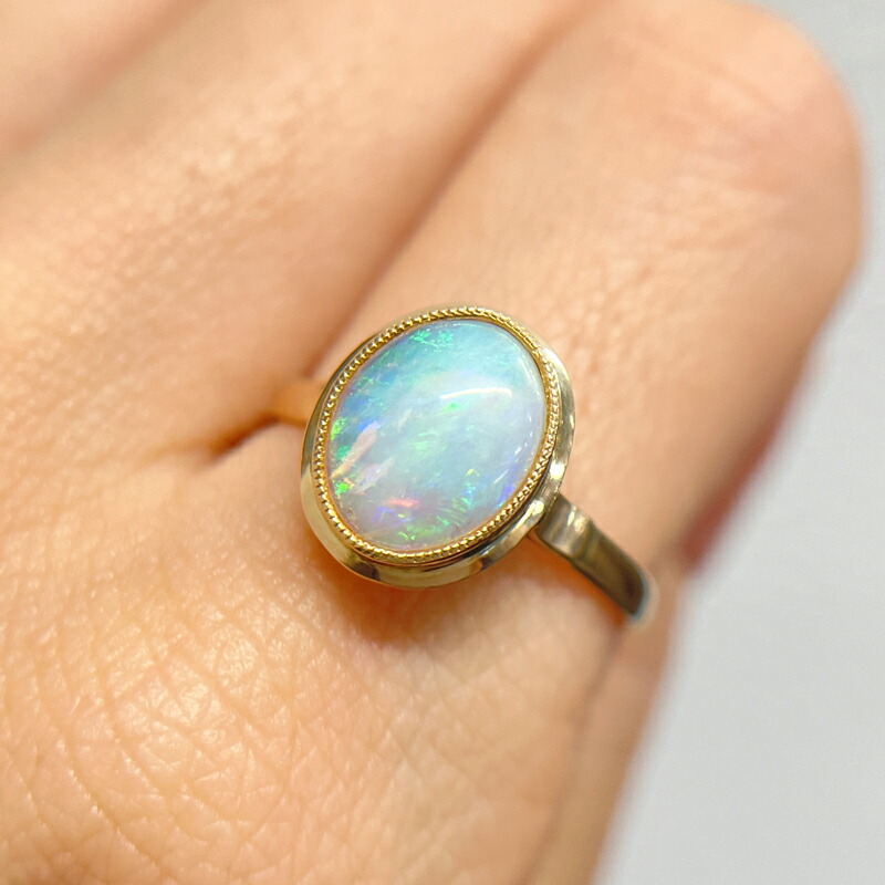 楽天市場】オパール 約9.2mm×7.2mm リング 16.5号 K18YG イエロー