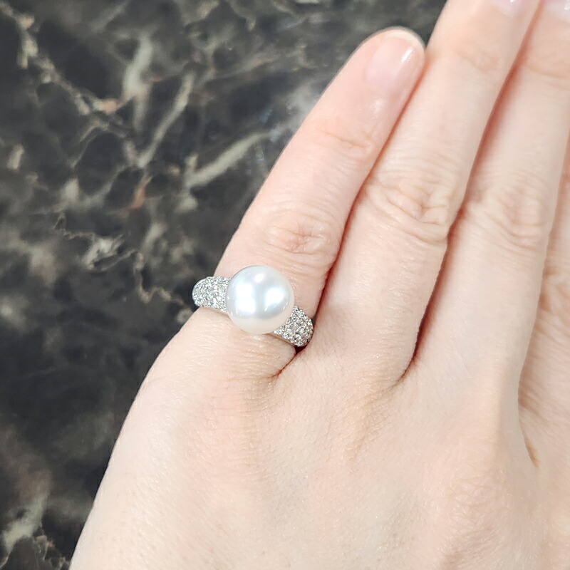 楽天市場】白蝶真珠 約10.1mm リング 8号 PT900 プラチナ ダイヤモンド