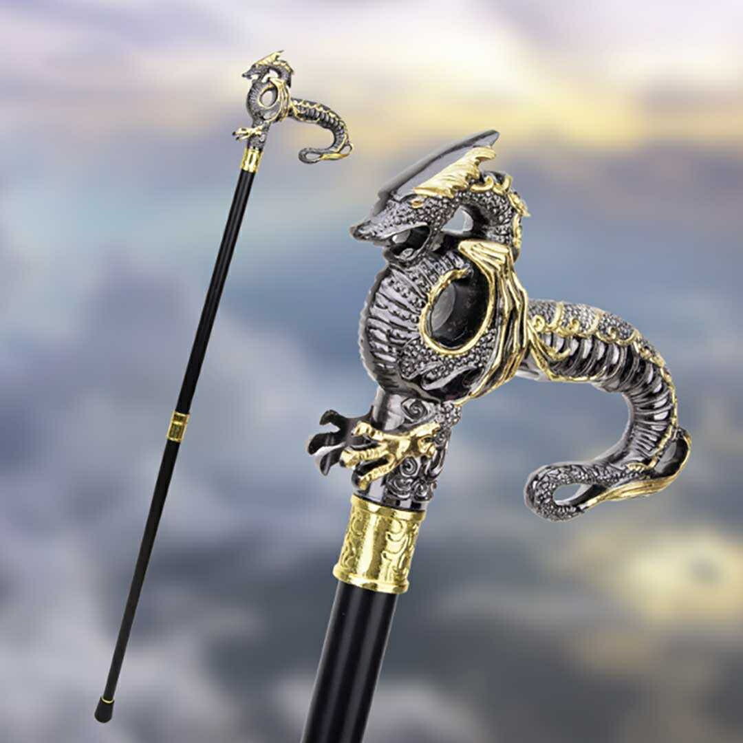 楽天市場】杖 ゴールド ブラック ドラゴン ステッキ おしゃれ 高級感